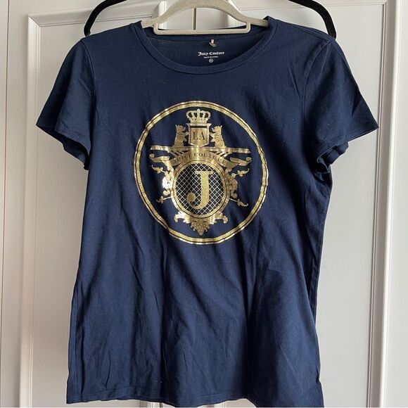 AUTHENTIC JUICY COUTURE GOLD NAVY GRAPHIC TEE - Picture 1 of 9